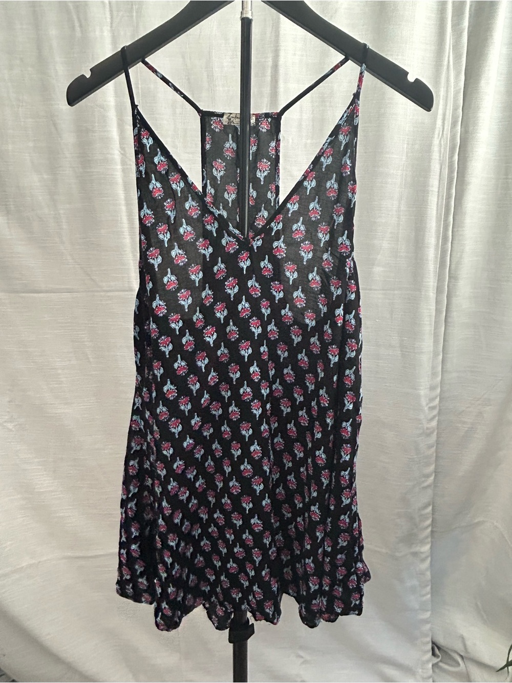 EUC Free People floral strappy slip mini dress tunic racer back tank